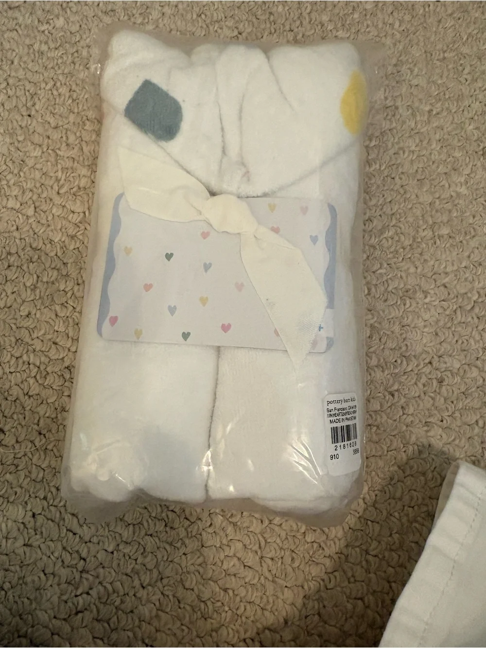 Pottery Barn Kids mini heart White Plush Hooded wrap with Color